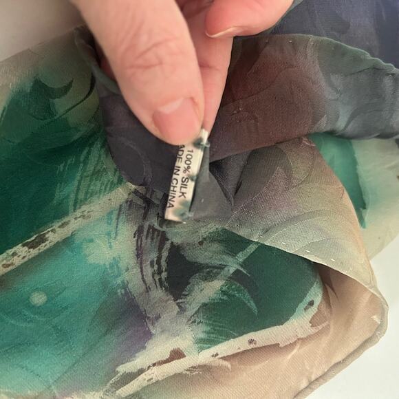 Abstract Watercolor Silk Scarf Vintage Sheer Jewel Tone Painterly Classic Artsy - Picture 8 of 8